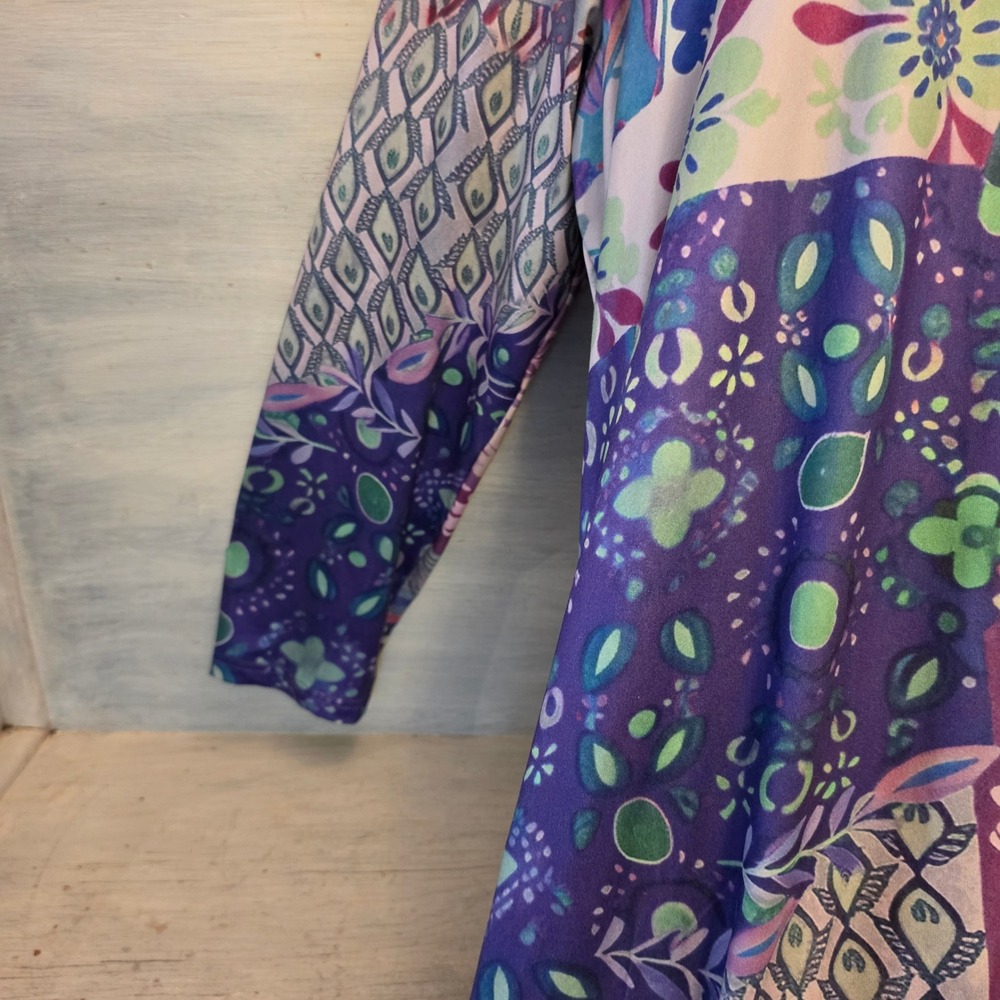 Multicolor Abstract Floral Print Long Sleeve Full Length Maxi Dress Size 5XL GC - Picture 4 of 9